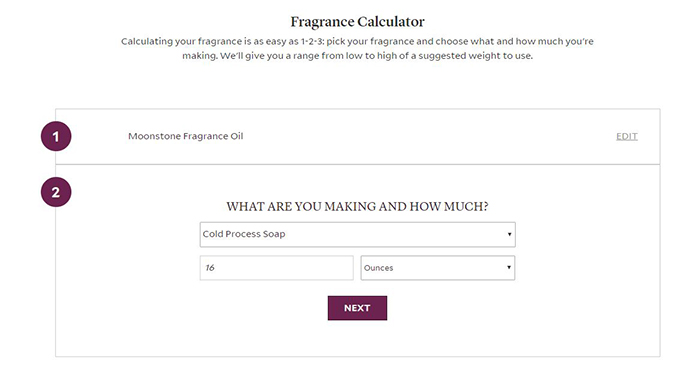 first step of the fragrance calculator |
bramble berry